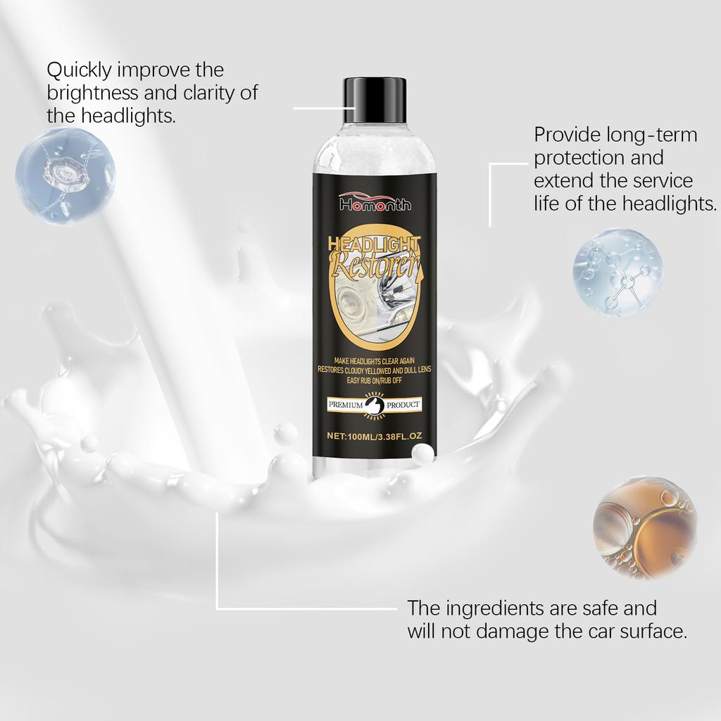 Homonth Car Headlight Restoration Polishing Kits Headlamp Scratch Remover Repair Cleaning Paste Remove Oxidation Headlight Polish Liquid