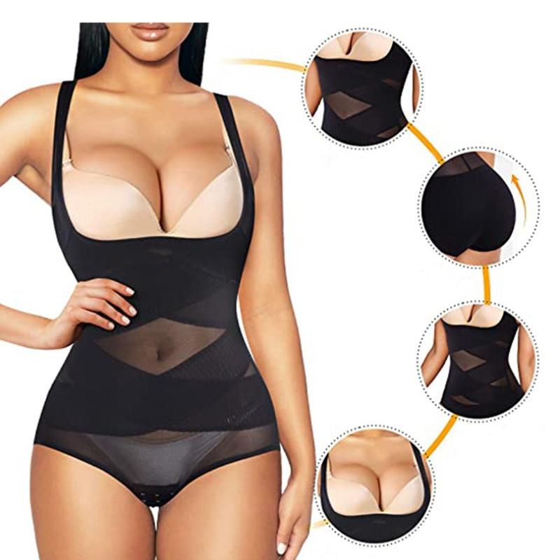 Formender Mesh-Body mit dreieckigem Knopfleisten-Taillenformer, Einteiler, ohne Bügel, formendes Kleidungsstück mit überkreuzter Vorderseite