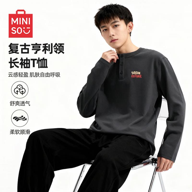 MINISO Men s Loose Fit Henley Long-Sleeve T-Shirt XL