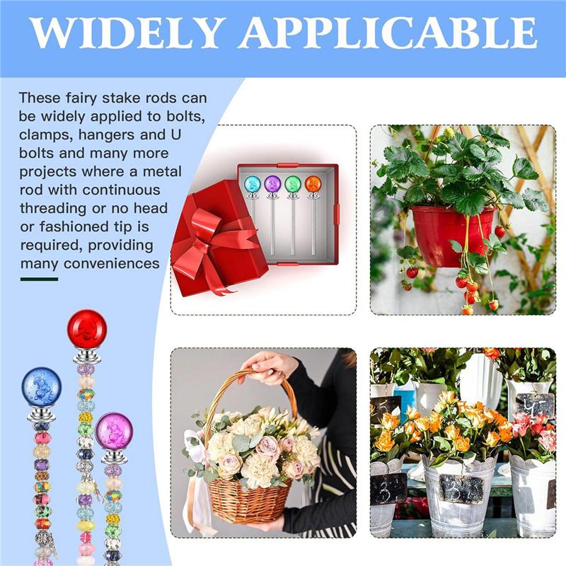M-Modern-DIY Garden Beaded Stakes Wands Parts Kit Include 8 Pcs 8/32 Inch 12 Inch Threaded Rods, 8 Pcs Hex Nuts And 8 Diamond St
