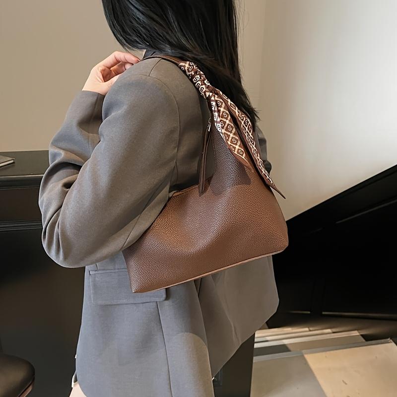 Borsa a Spalla Singola da Donna Borsa a Spalla Singola Scarf Retrò Francese Borsa a Tracolla con Texture Litchi Versatile da Pendolare Borsa a Mano di Alta Gamma