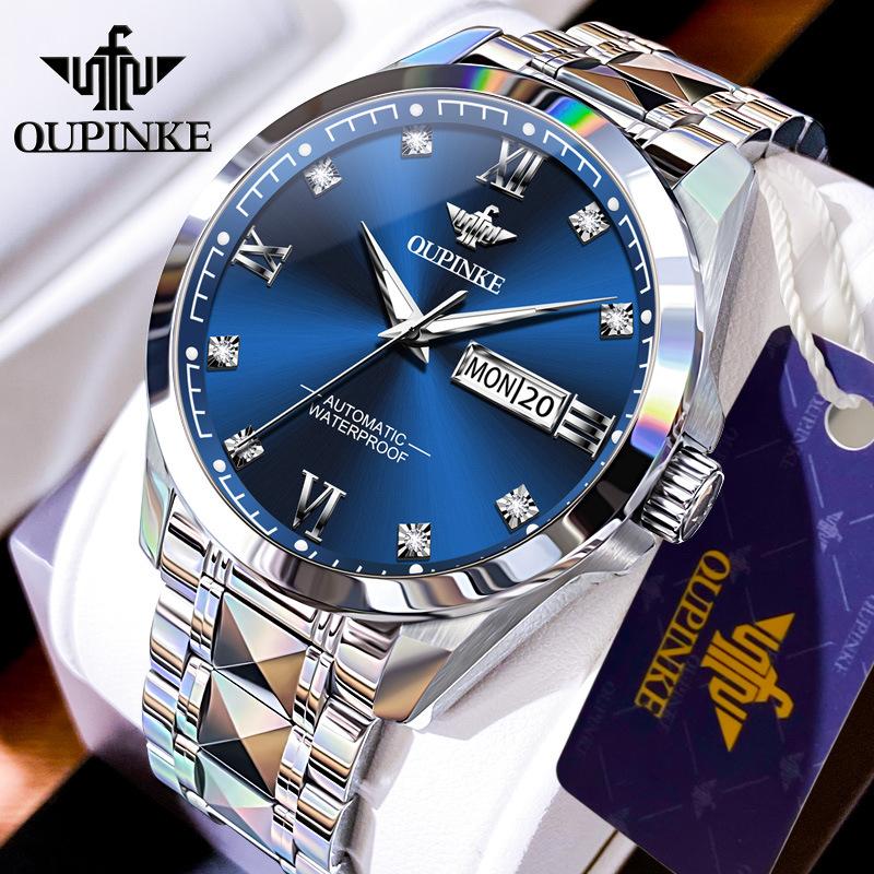 

OUPINKE Брендовые часы, Полностью автоматические механические часы, Мужские часы из нержавеющей стали, Бизнес, Двойной календарь