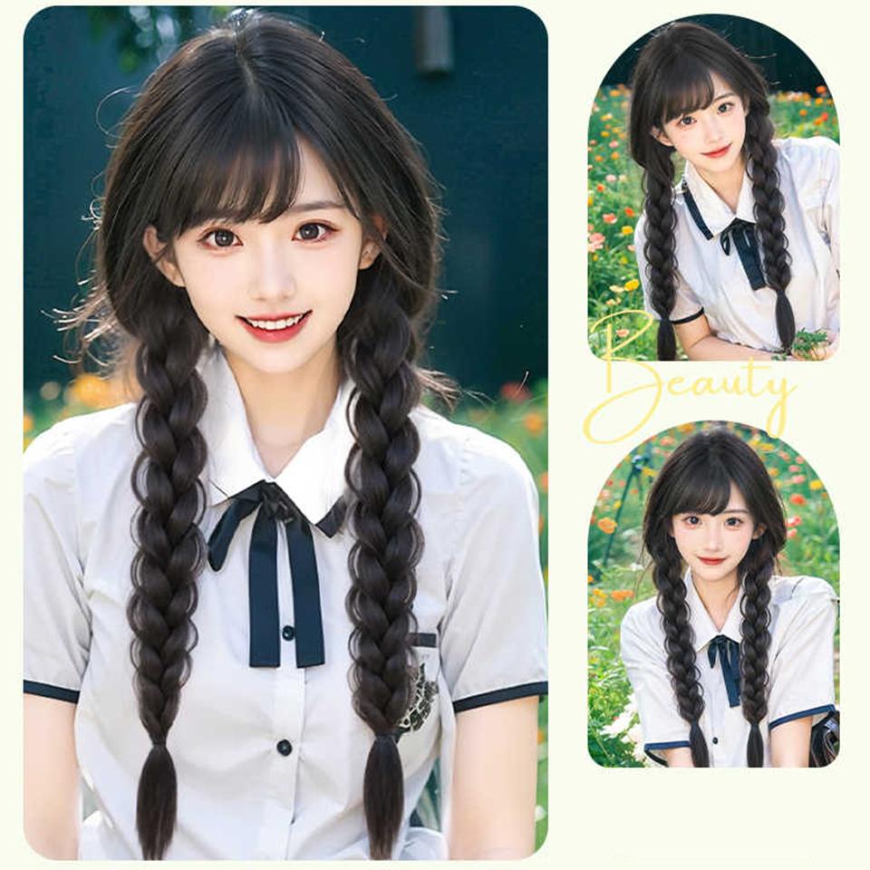 2pc Synthetic Long Twist Braid Ponytail Extensions With Rubber Band 24 Inch Boxing Braided Hair Extensions For Women Daily Use