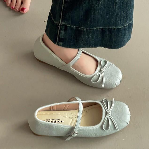 Fashion versatile casual retro bow Mary Jane shoes women's 2025 summer classic temperament ballet shoes light mouth shoes