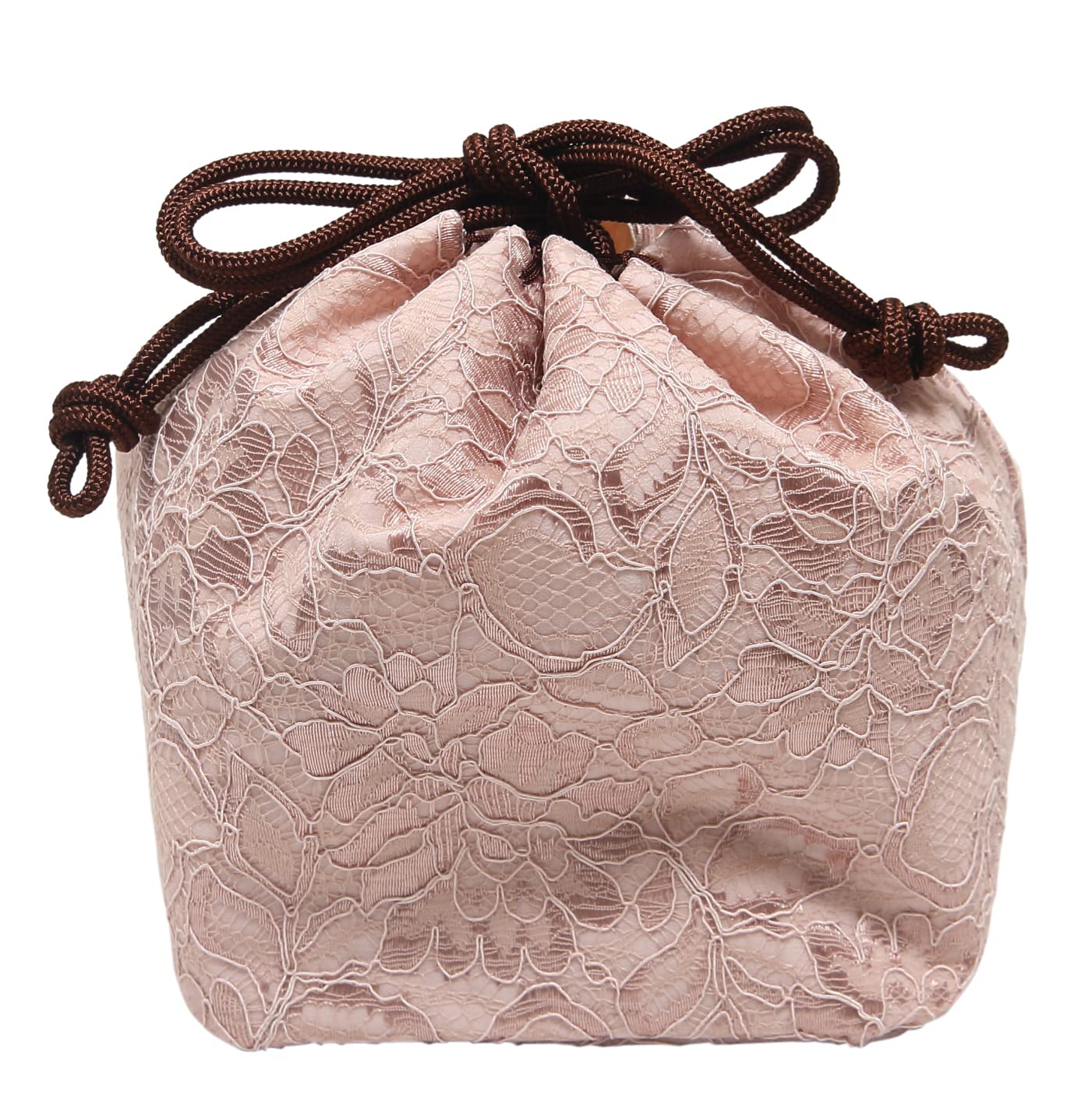 

[Hasegawa] Lace Drawstring Bag, Square Bottom, Japanese Style, Kimono, Yukata, Made in Japan (Pink)