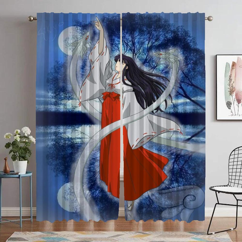 Inuyasha Blackout Curtains for Living Room Home Interior Curtains 2 Pieces Shades Partition Window Curtain Tulle for Bedroom