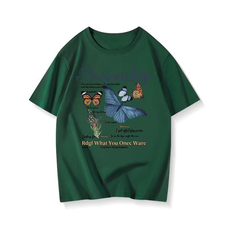 Women's Loose-Fit Butterfly Retro Crew Neck T-Shirt, Summer 2025 Trend