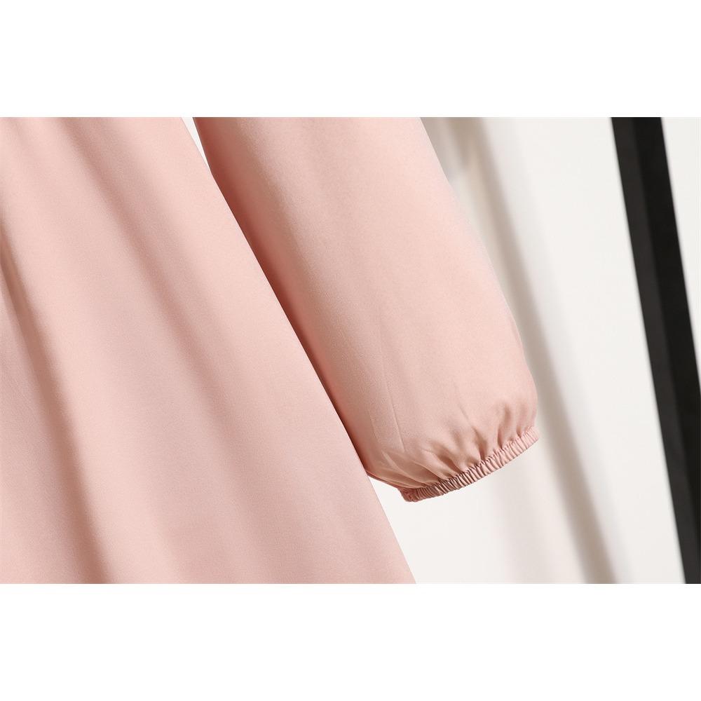 GMXIA Women's Fashion Spring Autumn Solid Color Print Long Sleeve O-Neck High Waist Casual Dresses