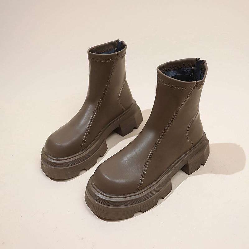 

Модные Осенне-Зимние Женские Ботильоны Челси Элегантные Толстые Каблуки Эластичные Узкие Туфли Современные Короткие Ботинки Для Женщин 35 коричневый