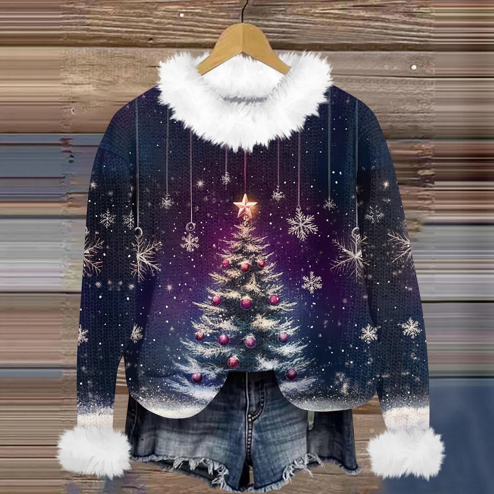 Свитшоты для женщин Вязаный свитер Милая рубашка Осенний круглый вырез Пуловер с меховым — фото 18