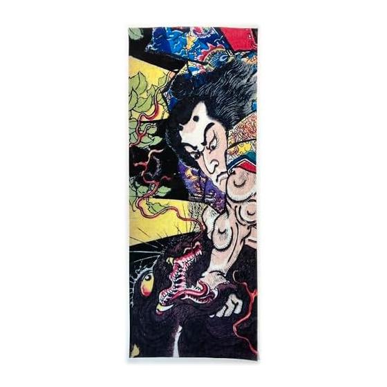 Kuniyoshi Utagawa's "Chisako-be no Sugaru Capturing the Thunder at Toyora Village" Tenugui - Large Size (Approx. 90cm x 35cm) - Japanese Tenugui -