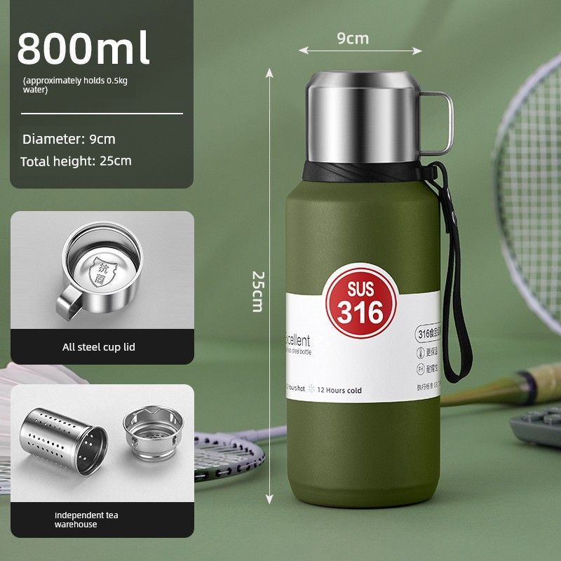 316 Stainless Steel Inner Tank Vacuum All-Steel Thermos Pot for Men's Outdoor Travel and Mountaineering Large-Capacity Thermos Cup