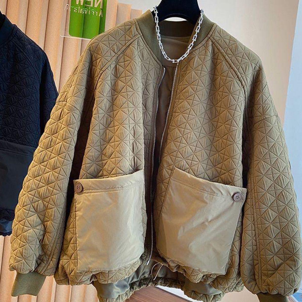 

Women s 2024 Korean-Style Loose Casual Diamond Pattern Baseball Jacket 2XL (135-150 kg) хакі