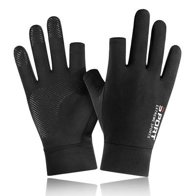 Ice Silk Sunscreen Gloves Men's Summer Thin Non-slip Breathable Outdoor Riding Driving Fishing Leaking Two and a Half Fingers Gloves