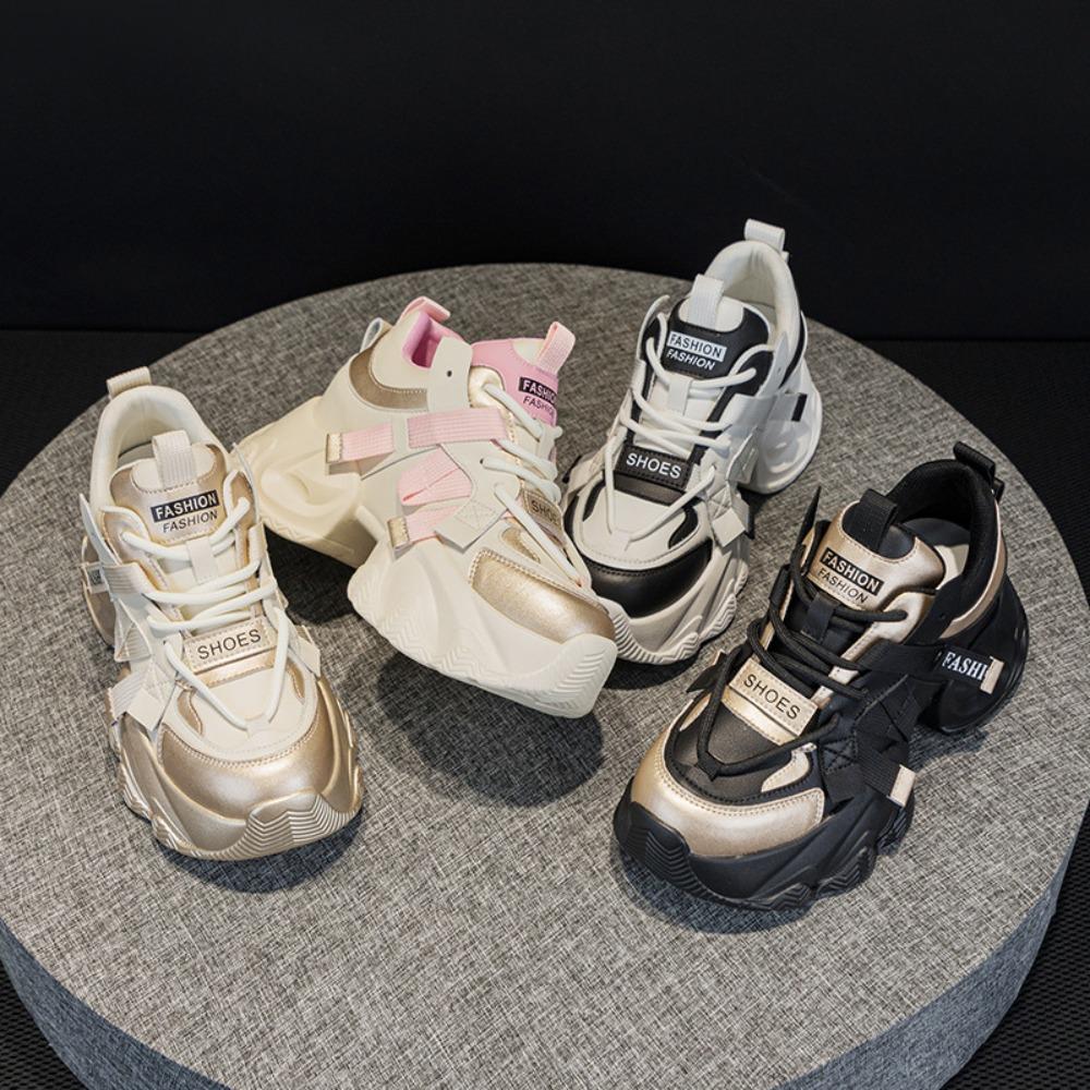 Platform Casual Shoes Leather Women's Shoes Summer Breathable Inner Height Increasing Sports Leisure Shoes Women Sneakers