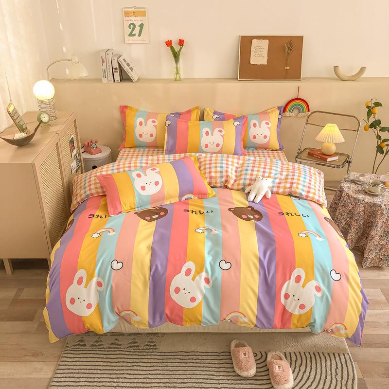 Simple aloe vera cotton four-piece set three-piece set quilt cover bed sheet human bedding