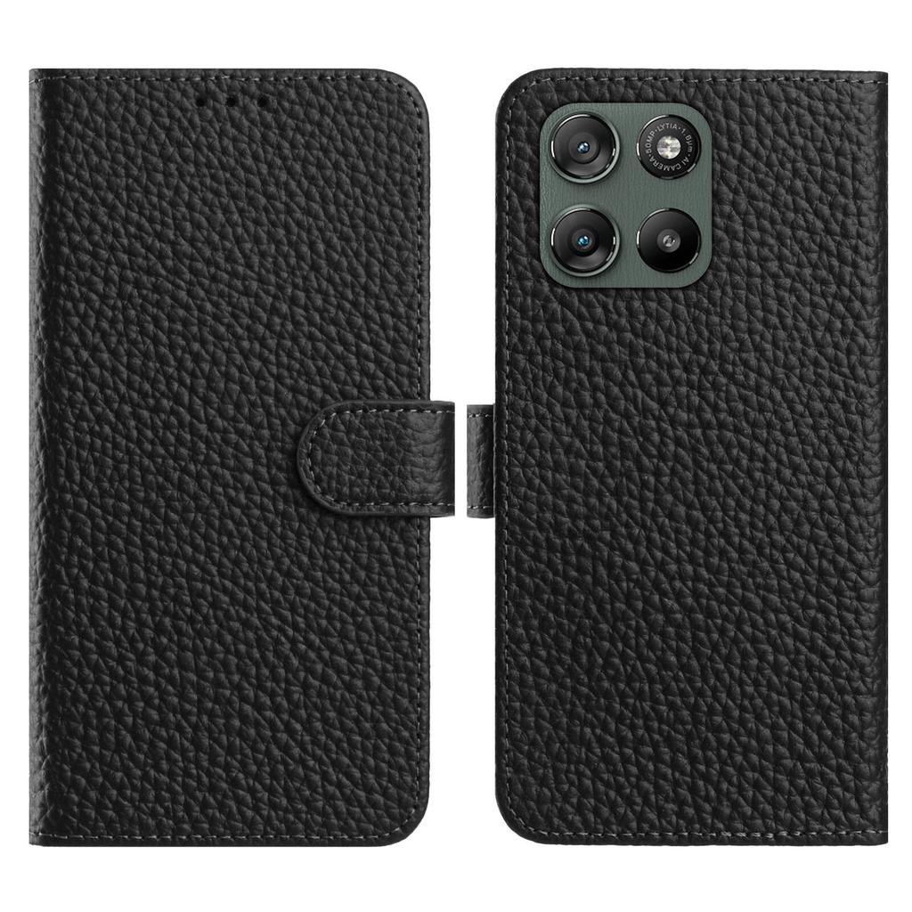 For Motorola Moto G67 Power 5G Case Wallet Stand Litchi Texture Genuine Cow Leather Flip Phone Cover