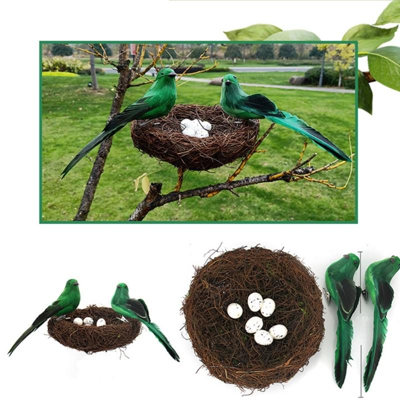 Realistic Artificial Woven Bird Nest Basket With Foam Chick Figure And Eggs Indoor Outdoor Easter Celebration Decoration