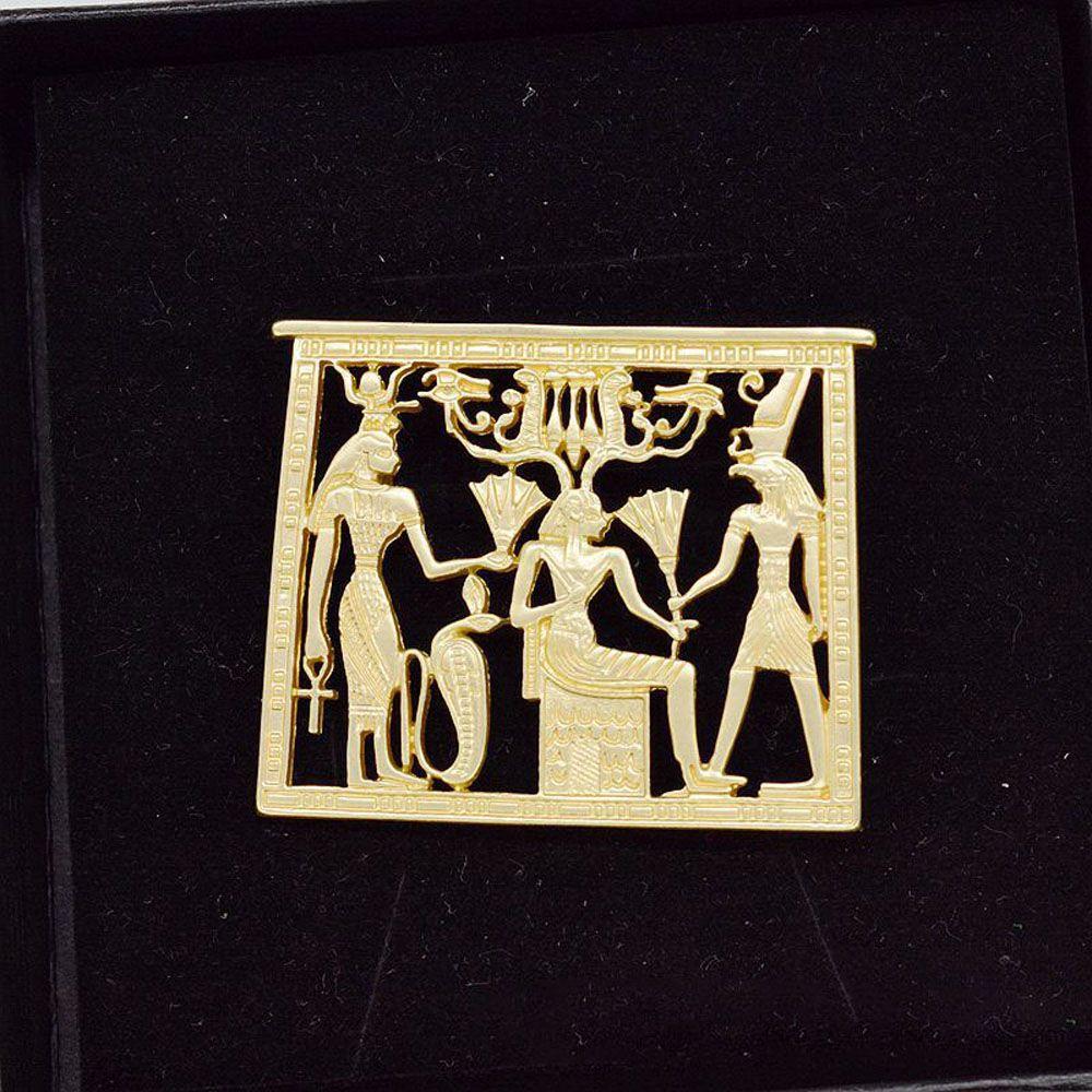Men Women Metal Geometric Egypt Portrait Rectangle Hollow Corsage Jewelry Accessories Brooch Pins
