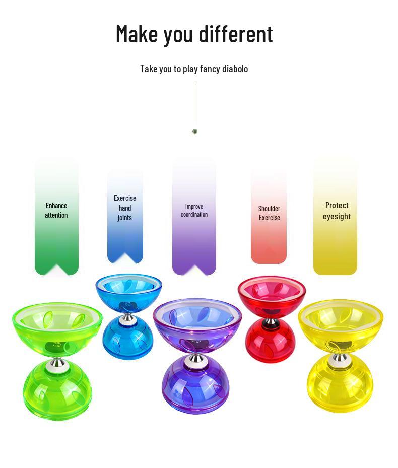 Beginner Student Diabolo Set with Three/Five-Bearing, Bell & Luminous Double-Head