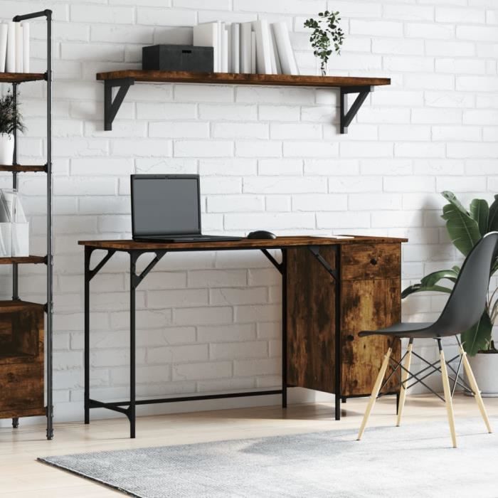 VidaXL Bureau d'ordinateur chêne fumé 131x48x75 cm bois d’ingénierie 836220
