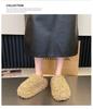High-End Women's Furry Slippers - Height-Boosting, Thick-Sole, Closed-Toe, Cotton for Autumn/Winter In Apricot, Black, Dark Brown.