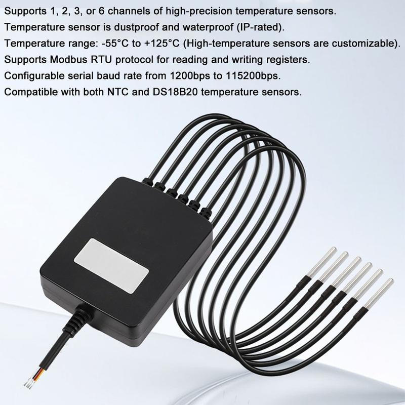 1PCS RS485 Multi-Channel Temperature Acquisition Module Digital Sensor with DS18B20 Probe Transmitter