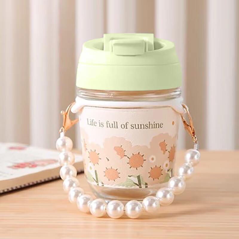 Qihang Yaju Double-Wall Glass Water Bottle Set with Straw and Lid - 10 Pack