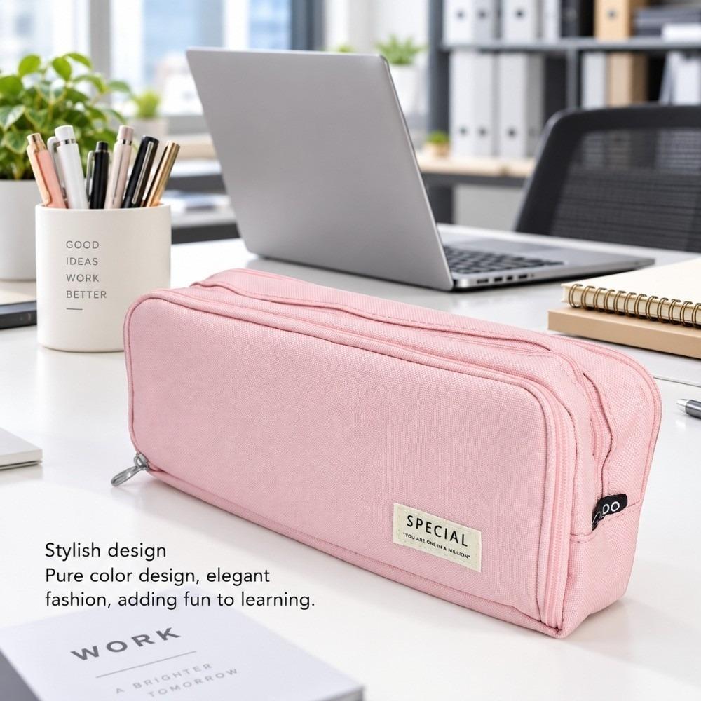 Spacious Interior Double Window Pencil Case Solid Color Solid Color Pencil Pouch Travel Organize