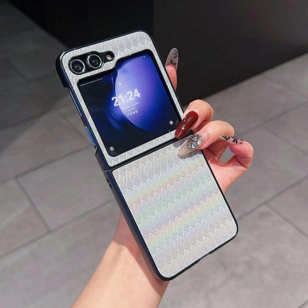 For Samsung Galaxy Z Flip7 FE 5G/Z Flip6 5G/Z Flip5 5G Case Two-Piece Design Leather+PC Laser Grid Phone Cover