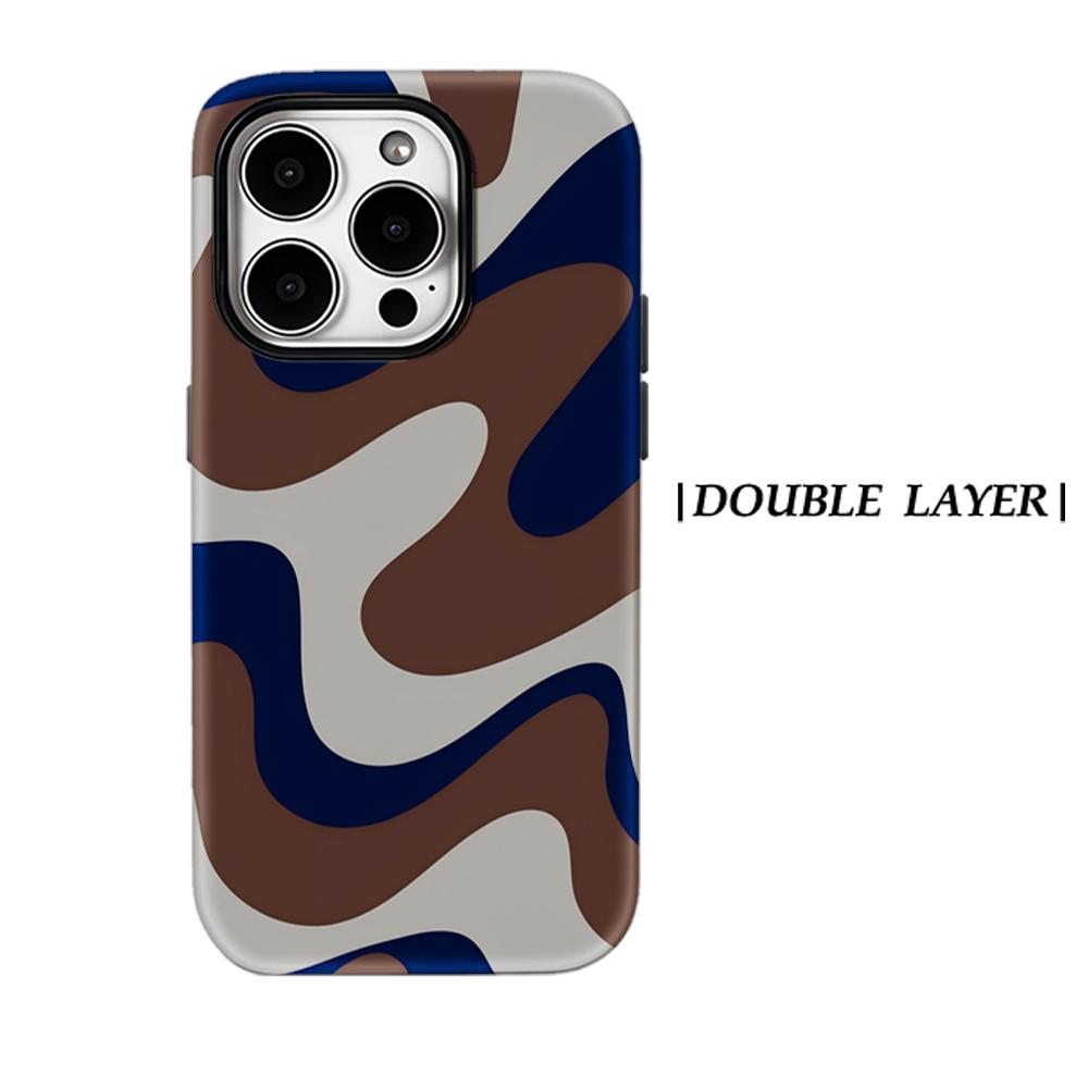 Brown Navy Swirls Phone Case for IPhone 17AIR 16E 16 15 14 13 12 11 17 Pro Max Plus Double-layer Back Cover