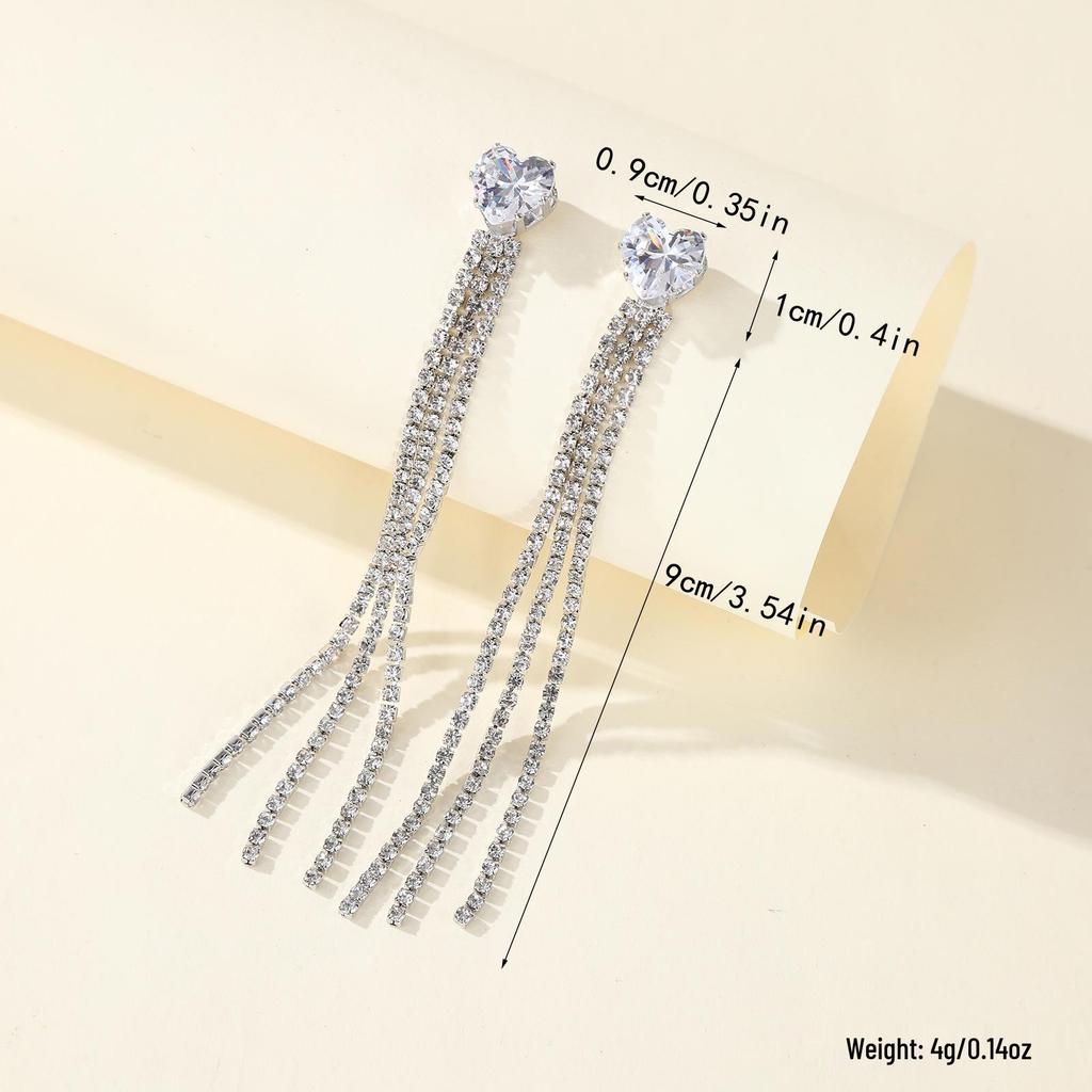 Elegant Zircon Necklace & Rhinestone Stud Earrings Set