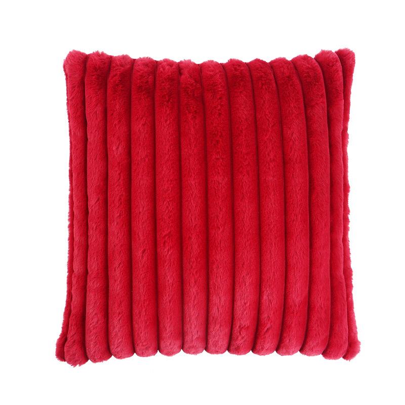 Soft Ribbed Faux Fur Decorative Throw Pillow Case Plush Striped Square Cushion Cover for Sofa Bedroom Living Room Home Decor (45x45cm, Set of 1)