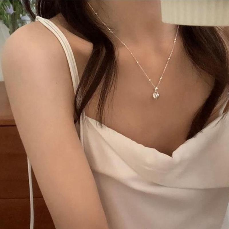 Fashion Heart Pendant Necklace Silver Color Bead Layered Necklace Temperament Clavicle Chain Necklace Choker Jewelry