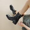 Fashion 2024 Autumn Women Boots Genuine Leather Women Shoes Round Toe Chunky Heel Boots Winter Modern Boots Mid-calf Platform Boots