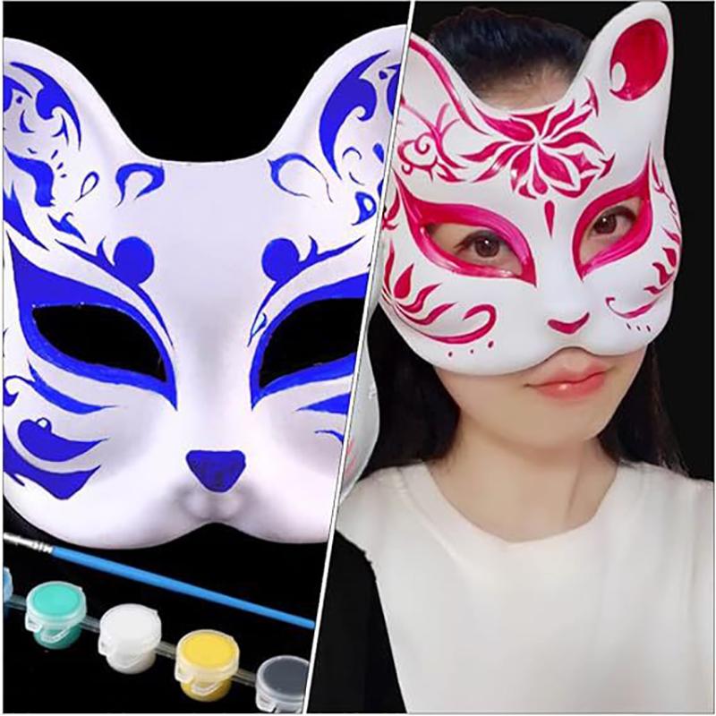 Anime Foxes Mask Japanese Cosplay Rave Håndmalt Anime Demon Slayer Half Face Cat Masks Halloween Dress Up Festival rekvisita