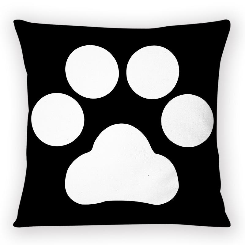 Fashionable black and white plaid pillowcase cat paw letter print pillowcase sofa cushion cover home bedroom room decoration