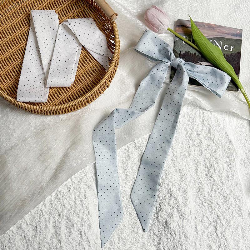New Luxury Narrow Dot Print Short Silk Scarf for Woman Skinny Scarves Hair Band Lady Bag Tie Handle Ribbon Kerchief Hair Strip