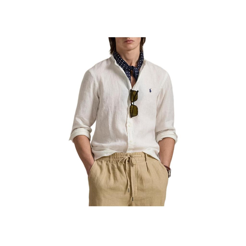 Polo Ralph Lauren Slim Fit Linen Long Sleeve Shirt Men Shirts White 710968925-006