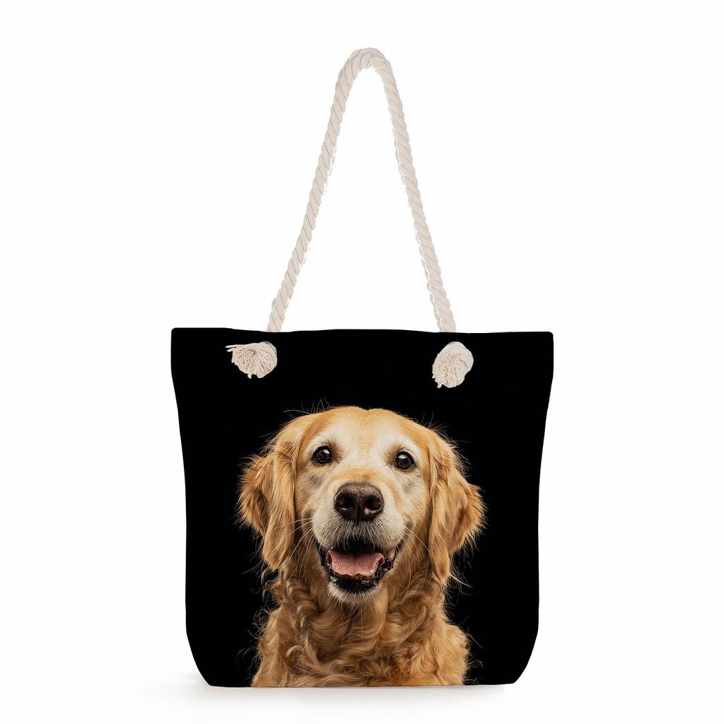 Multifunctional Dog Printed Thick Rope Shoulder Beach Bag Casual Large Capacity Handbag 7621 KTB