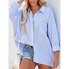 Spring Women Shirt Striped Shirts Long Sleeves Turn Down Collar Single Breasted Slight Strech Loose Blouses