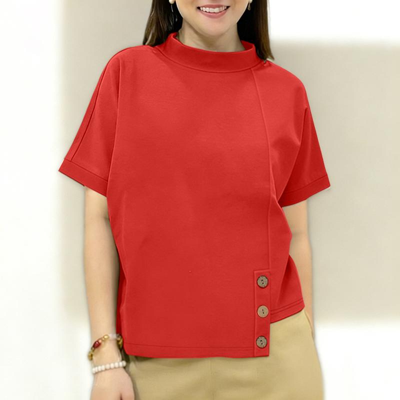 ZANZEA Women Casual Stand Collar Short Sleeve Patchwork Tee Shirts