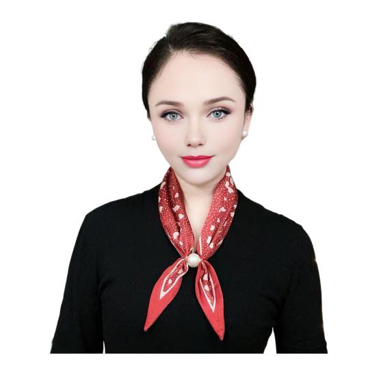 

Satin Neck Scarf Irregular Geometric Pattern Wrinkle-resistant Scarf with Magnetic Imitation Pearl Buckle Outfit Accessory B