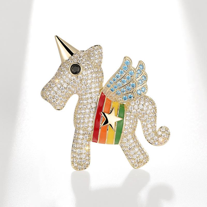 Bo Xin Yun Unicorn Pegasus Zirconia Enamel Brooch - Cute Cartoon Corsage Gift Pin.