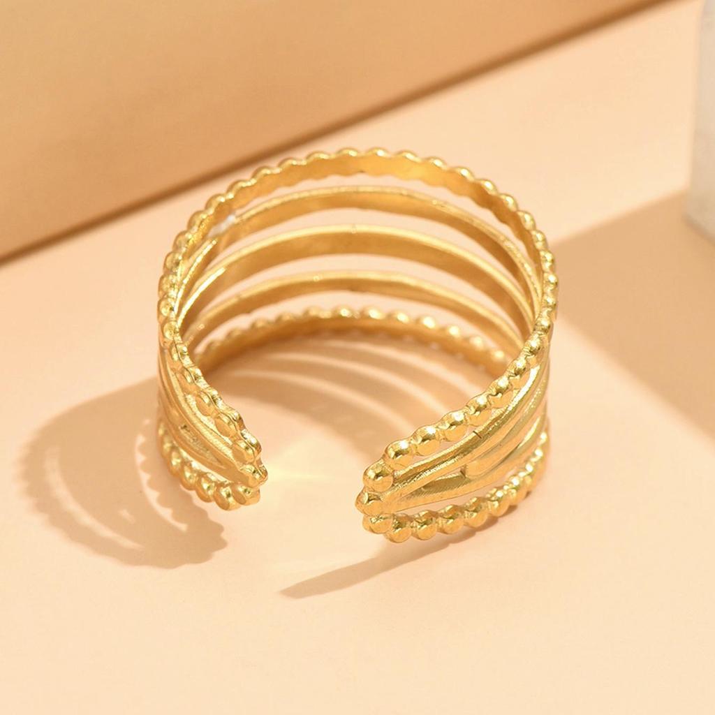 Adjustable Multi-Layer Stainless Steel Ring with Gold Plating