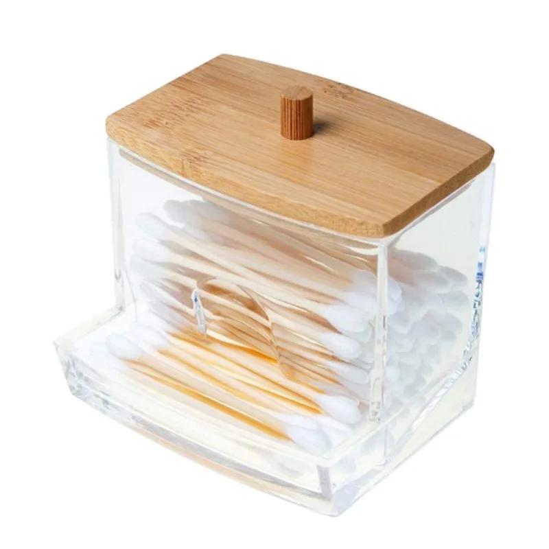 New Makeup Cotton Pad Organizer Storage Box For Cotton Swabs Rod Cosmetics Jewelry Bathroom Qtip Container with Bamboo Lid