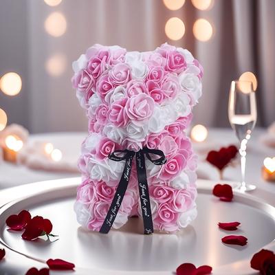 1Pc Artificial Rose Bear, Artificial Rose Flower Bear Gift For Birthday,Valentines Day, Wedding Mothers Day And Anniversary