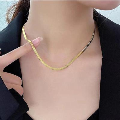 Elegant Snake Bone Chain Necklace: European & American Style, V-Neck, Titanium Steel, Trendy Minimalist Design for Women.