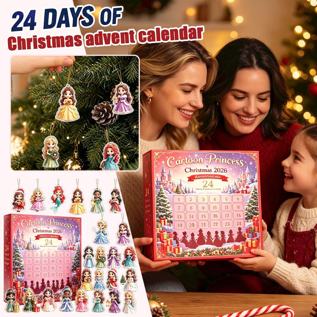 Princess 2D Acrylic Christmas Advent Calendar Countdown Hanging Ornament for Holiday Decor