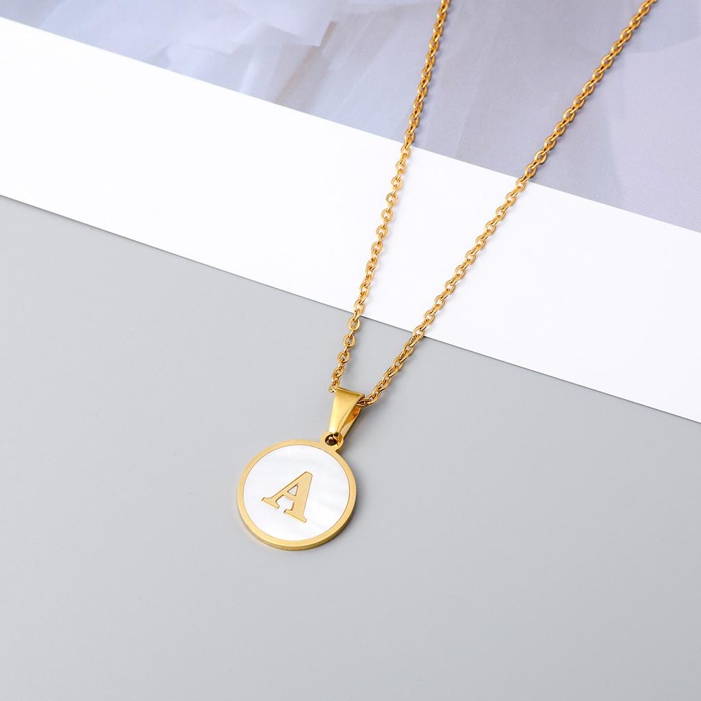 Stylish Stainless Steel Shell Letter Necklace For Women Round Titanium Steel Pendant Necklace With English Alphabet Letters